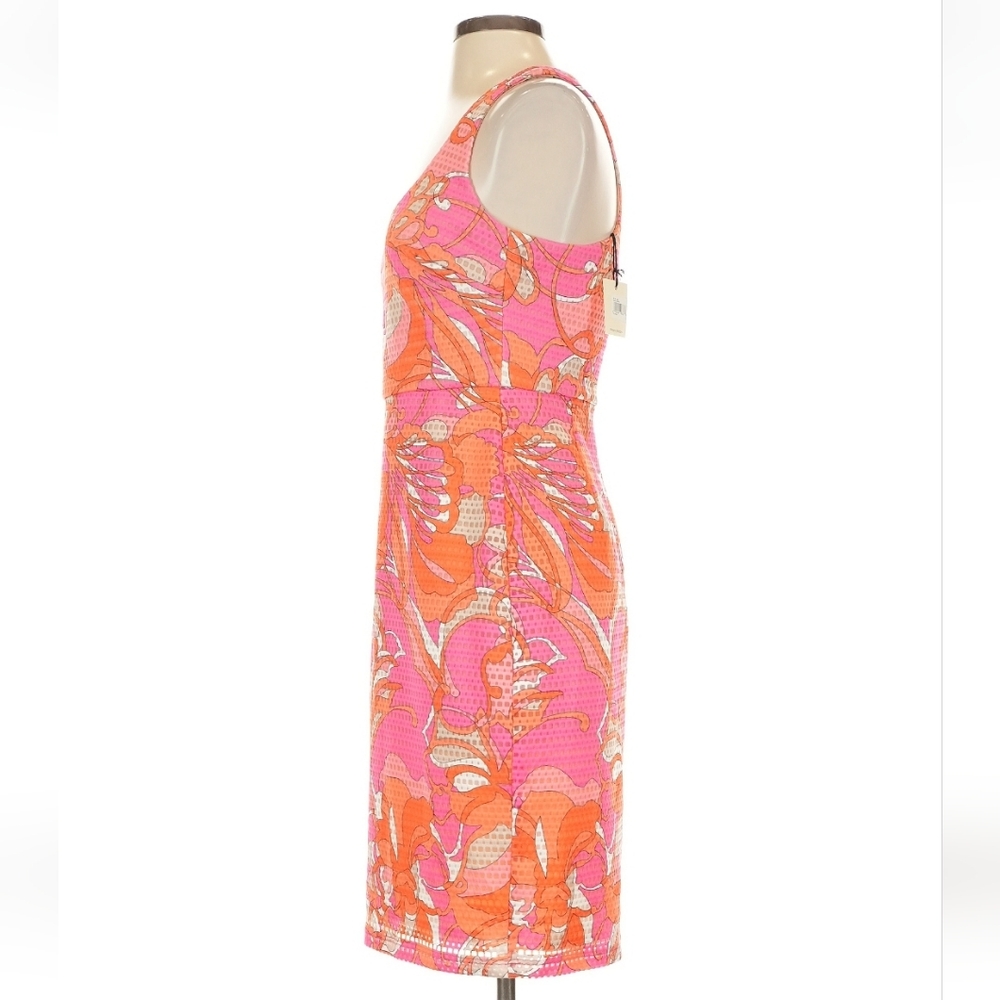 Trina Turk Pink Abstract Floral Sheath Dress Racer Back Size 2 NWT - Picture 7 of 11